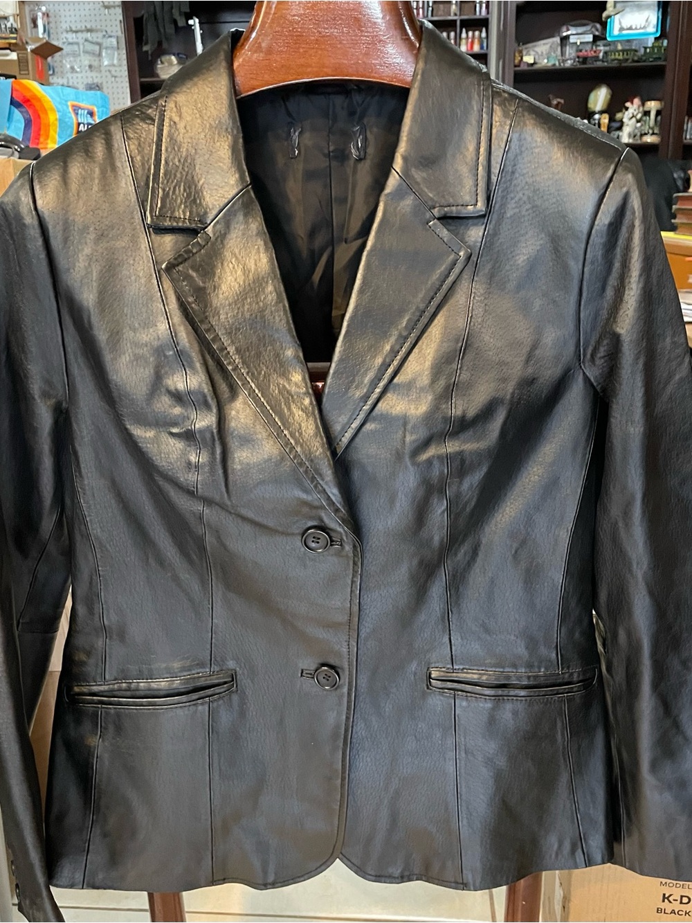 Women's Black Leather Blazer Jacket - Classic Tailored Style